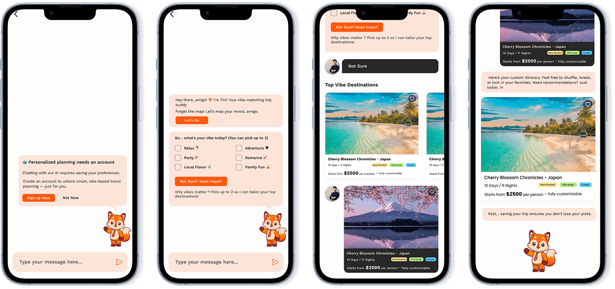 AI-driven travel assistant screens
