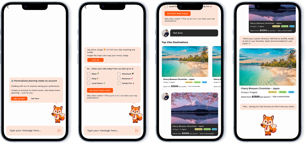 AI-driven travel assistant screens